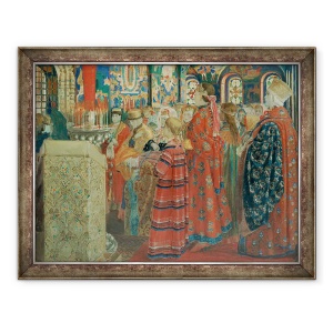Tablou inramat - Andrei Petrovich Ryabushkin - Femeile rusesti din secolul al XVII-lea la biserica, 70 x 90 cm