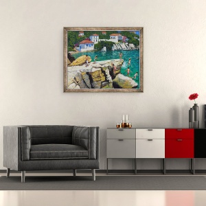 Tablou inramat - Andrew Macara - Sarituri in mare, Farfurii, Skiathos,2015, 50 x 60 cm - Img 2