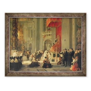 Tablou inramat - Antoinette Cecile Hortense Lescot Haudebourt - Sarutand picioarele statuii Sfantului Petru in Sfantul Petru, Roma, 70 x 90 cm