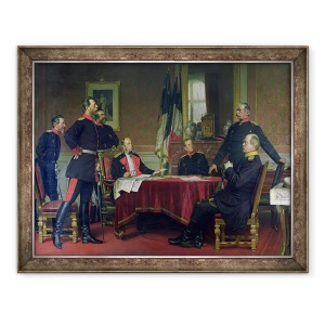Tablou inramat - Anton Alexander von Werner - Discutarea unei strategii de razboi la Versailles, 70 x 90 cm