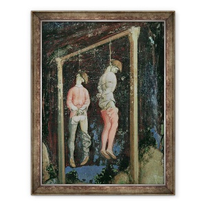 Tablou inramat - Antonio Pisanello - Sfantul Gheorghe si Printesa de Trebisond, detaliu a doi barbati spanzurati din partea stanga, 60 x 80 cm
