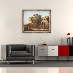 Tablou inramat - Barend Gael - taranii Merry-Facand in afara unui han, 50 x 60 cm - Img 2