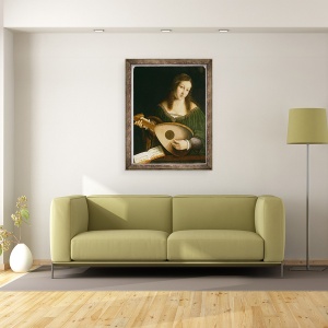 Tablou inramat - Bartolomeo Veneto - Doamna jucand o lauta, 70 x 90 cm - Img 2