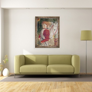 Tablou inramat - Benozzo di Lese di Sandro Gozzoli - Doi insotitori Liveried si capul lui Lorenzo Calul Magic, detaliu din ciclul Calatoria Magilor in capela, 60 x 80 cm - Img 2