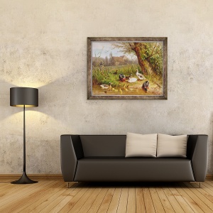 Tablou inramat - Carl Jutz - Rate Mallard cu ratele lor, 60 x 80 cm - Img 2