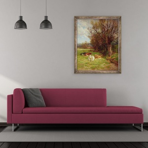 Tablou inramat - Charles James Adams - Pasunat bovine, 50 x 60 cm - Img 2