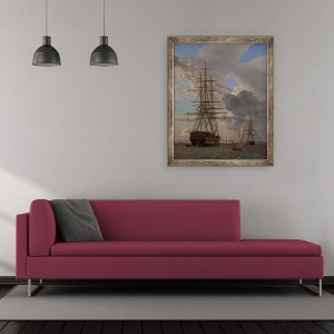 Tablou inramat - Christoffer-Wilhelm Eckersberg - Nava rusa a liniei Asow si o fregata la ancora in drumurile din Elsinore, 70 x 85 cm - Img 2