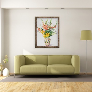 Tablou inramat - Christopher Ryland - Flori portocalii si albastre intr-o vaza marocan, 60 x 80 cm - Img 2