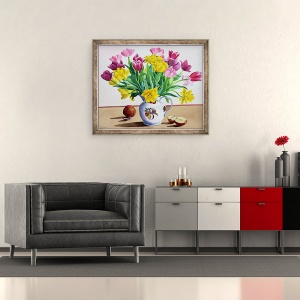 Tablou inramat - Christopher Ryland - Lalele in ulcior cu mere, 70 x 85 cm - Img 2
