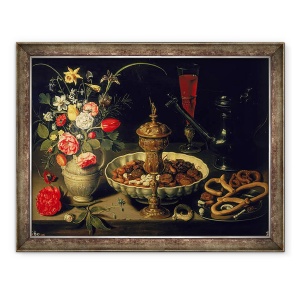Tablou inramat - Clara Peeters - Natura moarta de flori si fructe uscate, 60 x 80 cm