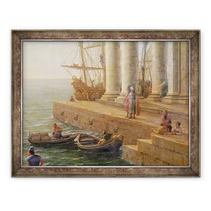 Tablou inramat - Claude Lorrain - Scena portului, detaliu de la Plecarea lui Ulise din tara Feaci, 70 x 90 cm