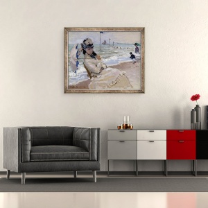 Tablou inramat - Claude Monet - Camille pe plaja din Trouville, 50 x 60 cm - Img 2
