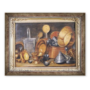 Tablou inramat - Cornelis Jacobsz Delff - Natura moarta cu ustensile de bucatarie, 70 x 90 cm