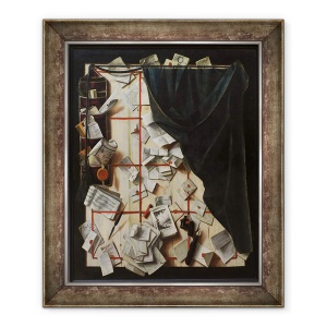 Tablou inramat - Cornelis Norbertus Gysbrechts - Trompe loeil. Partitie de bord cu suport de scrisori si carte de muzica, 50 x 60 cm