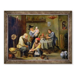 Tablou inramat - David Teniers the Younger - Chirurg care are grija de piciorul unui batran, 70 x 90 cm
