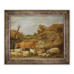Tablou inramat - David Teniers the Younger - Un Pastor si turma lui langa o taverna, 70 x 85 cm