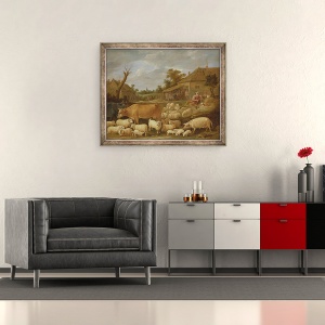 Tablou inramat - David Teniers the Younger - Un Pastor si turma lui langa o taverna, 70 x 85 cm - Img 2