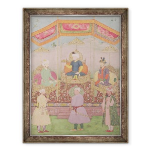 Tablou inramat - Dip Chand - Mughal imparatul Babur si fiul sau, Humayan, miniatura indiana din Rajasthan, 70 x 90 cm