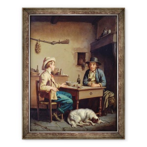 Tablou inramat - Edouard Amable Onslow - Interiorul unei cabane taranesti, 70 x 90 cm
