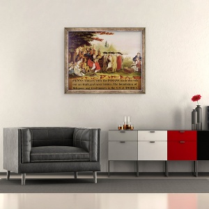 Tablou inramat - Edward Hicks - Tratatul Penn cu indienii in 1682, 50 x 60 cm - Img 2