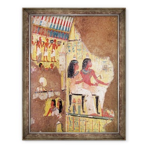 Tablou inramat - Egyptian 18th Dynasty - Pictorul Maie si sotia sa asezat, din mormantul lor, reconstruit in muzeu, 70 x 90 cm