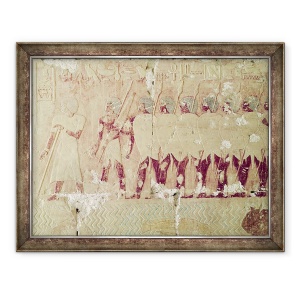 Tablou inramat - Egyptian 18th Dynasty - Relief ilustrand soldatii trimisi de regina Hatshepsut intr-o expeditie in tara Punt, de la Templul Mortuar din Hatshepsut, c.1503-1482 i.Hr., 60 x 80 cm