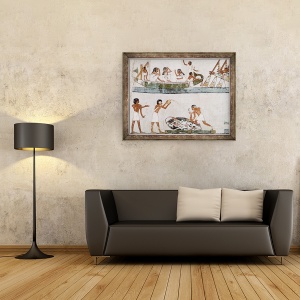 Tablou inramat - Egyptian 18th Dynasty - Sacrificiul si purificarea unui taur, si un ritual de navigatie, din mormantul lui Menna, 60 x 80 cm - Img 2
