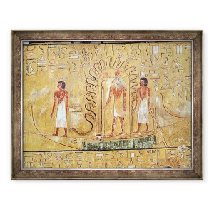 Tablou inramat - Egyptian 19th Dynasty - Zeul Soarelui Ra in barca sa solara, protejat de bobinele unui sarpe, 70 x 90 cm