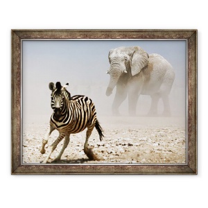 Tablou inramat - Eric Meyer - Elefant si Zebra, Etosha, 2018, 70 x 90 cm