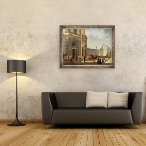 Tablou inramat - Etienne Bouhot - Intrarea in Biserica Musee de Luvru si St Louis, 60 x 80 cm - Img 2