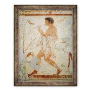 Tablou inramat - Etruscan - Muzician cantand un flaut dublu, din mormantul tricliniului, 70 x 90 cm
