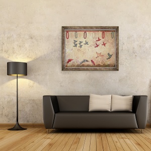 Tablou inramat - Etruscan - Pasari acvatice si delfini saritori, din Mormantul Vanatorii si Pescuitul, 60 x 80 cm - Img 2