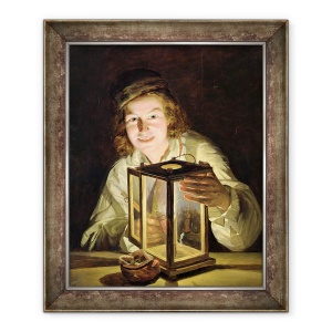 Tablou inramat - Ferdinand Georg Waldmuller - Tanarul Stableboy cu o lampa stabila, 70 x 85 cm