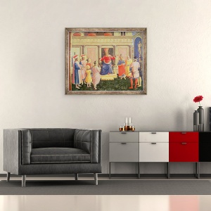 Tablou inramat - Fra Angelico - Sfintii Cosma si Damian si fratii lor in fata proconsulului Lysias, din predella altarul San Marco, 50 x 60 cm - Img 2