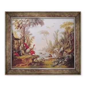 Tablou inramat - Francois Boucher - Lacul cu gaste, berze, papagali si starci, 70 x 85 cm