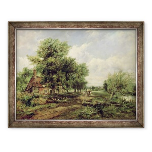 Tablou inramat - Frederick Waters Watts - Peisaj rau impadurit, cu o cabana si un carucior trase, 70 x 90 cm