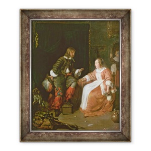 Tablou inramat - Gabriel Metsu - O servitoare si un ofiter, 70 x 85 cm