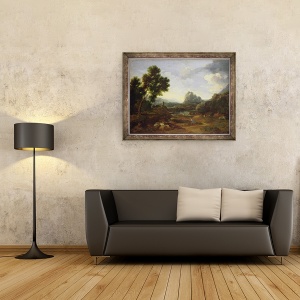 Tablou inramat - Gaspard Poussin Dughet - Peisaj cu vanator si caini, 70 x 90 cm - Img 2