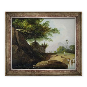 Tablou inramat - George Chinnery - Peisaj indian cu templu, 50 x 60 cm