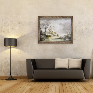 Tablou inramat - George Morland - Peisaj de iarna cu barbati snowballing o femeie veche, 60 x 80 cm - Img 2