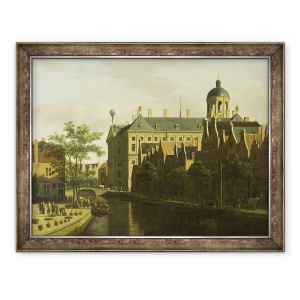 Tablou inramat - Gerrit Adriaensz Berckheyde - Nieuwezijds Voorburgwal cu piata de flori si copaci din Amsterdam, 70 x 90 cm
