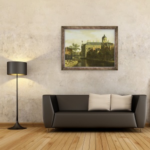 Tablou inramat - Gerrit Adriaensz Berckheyde - Nieuwezijds Voorburgwal cu piata de flori si copaci din Amsterdam, 70 x 90 cm - Img 2