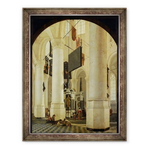 Tablou inramat - Gerrit Houckgeest - Interiorul Nieuwe Kerk in Delft cu mormantul lui William cel tacut, 60 x 80 cm