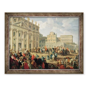Tablou inramat - Giovanni Paolo Pannini - Charles de Bourbon in vizita la Papa Benedict al XIV-lea la St. Petru, Roma, 70 x 90 cm