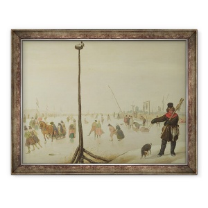 Tablou inramat - Hendrik Avercamp - Un vanator de rata si cainele sau intr-un peisaj de iarna, 70 x 90 cm