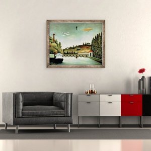 Tablou inramat - Henri J.F. Rousseau - Vedere la Podul de la Sevres si dealuri la Clamart, St. Cloud si Bellevue, 50 x 60 cm - Img 2