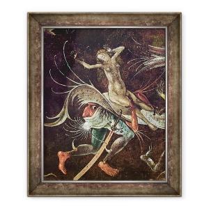 Tablou inramat - Hieronymus Bosch - Judecata de Apoi, detaliu de o femeie fiind purtata de-a lungul de un demon, 50 x 60 cm