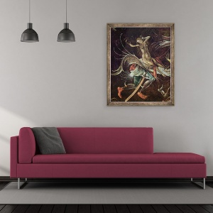 Tablou inramat - Hieronymus Bosch - Judecata de Apoi, detaliu de o femeie fiind purtata de-a lungul de un demon, 50 x 60 cm - Img 2