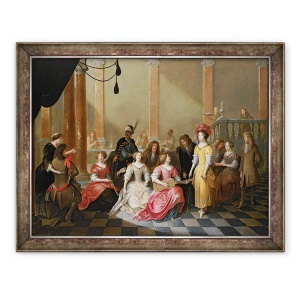 Tablou inramat - Hieronymus Janssens - O companie eleganta la muzica inainte de un banchet, 70 x 90 cm