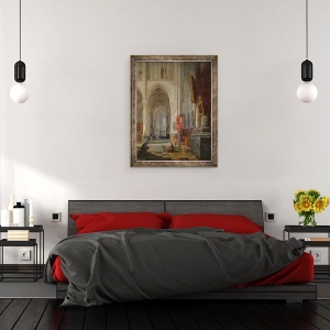 Tablou inramat - Hippolyte Joseph Cuvelier - Interiorul Catedralei Sf., 70 x 90 cm - Img 3